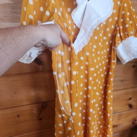 SHEIN 💜 Mulvari Polka Dot Statement Collar Asymmetric Dress Yellow Plus 20 / 4X - Picture 11 of 11